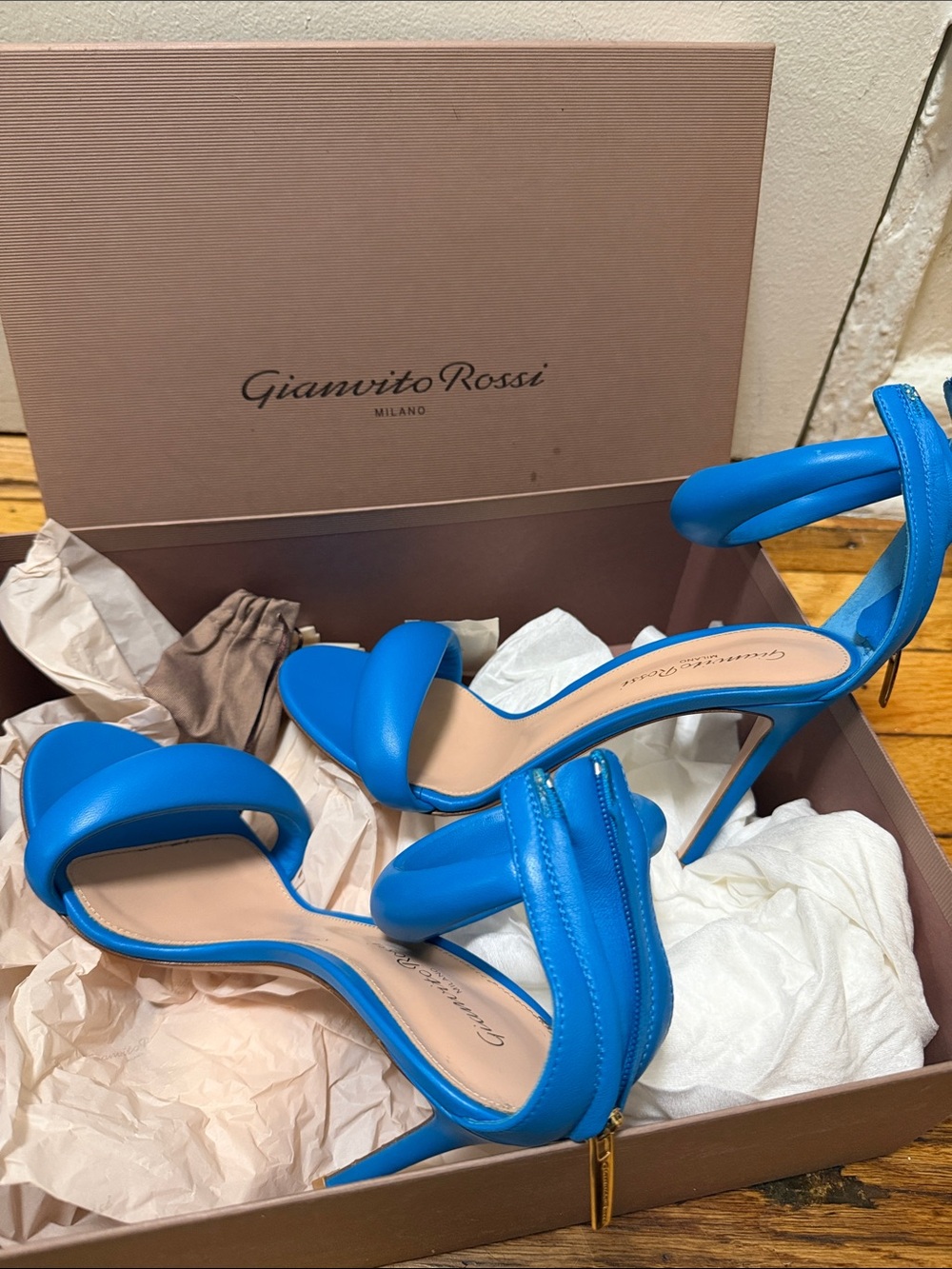 Gianvito Rossi Bright Blue Leather Strappy Stiletto Sandals